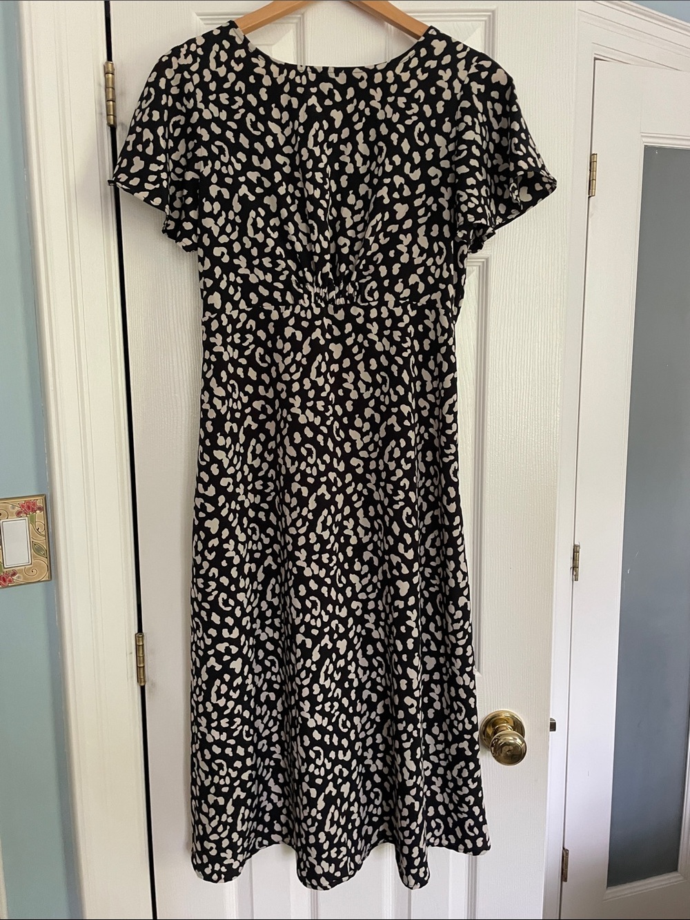Bobeau Black Dress with Cream Leopard Spot Print